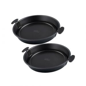 Zenker 9316750 Lot de 2 Moules &agrave; &agrave; g&acirc;teau, moule g&acirc;teau rond, moule &agrave; quiches, moule &agrave; fond amovible, moule &agrave; fond relevable avec anses, anti-adh&eacute;sif, Acier, 28 x 4 cm, Noir