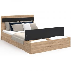 Idmarket Lit double GAELLE tête de lit + banc coffre et sommier 140 x 190 cm bois et noir