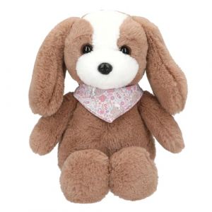 Depesche 13172 Princess Mimi - Peluche Chien Milo Marron et Blanc, avec de Longues Oreilles Tombantes, Peluche d'environ 25 cm avec Foulard Fleuri