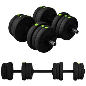 Haltères 2 en 1 réglables - SPORTNOW - avec poignées antidérapantes - 20 kg - barres incluses - entraînement musculaire - noir vert