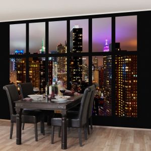 Image de Bilderwelten Papier peint intissé - Window New York Moonlight - Mural Large Dimension: 190cm x 288cm