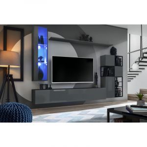 AC-Déco Ensemble Meuble TV Design "Switch II" 250cm Gris & Noir