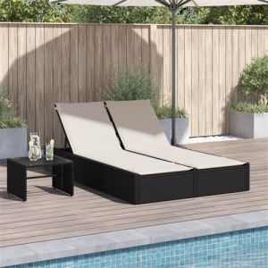 VidaXL Chaise Longue Double Avec Coussins Noir Résine Tressée