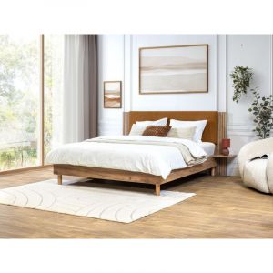Bobochic Lit Lior lattes massives pieds en bois naturel jaune - 140x190 cm