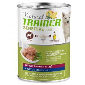 Natural trainer umido sensitive plus adult medium/maxi horse & rice 400 g no gluten