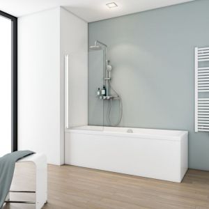 Schulte-ufer Pare-baignoire pliant, verre 5 mm, paroi de baignoire 1 volet Capri, &eacute;cran de baignoire pivotant Verre transparent, profil&eacute; blanc, 40 x 130