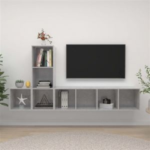 VidaXL Ensemble de meuble TV 3 pcs Gris b&eacute;ton Agglom&eacute;r&eacute;