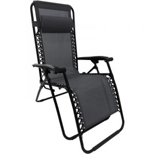 Terre Jardin - Fauteuil transat relax pliable multiposition + appui‑t&ecirc;te r&eacute;glable - Gris