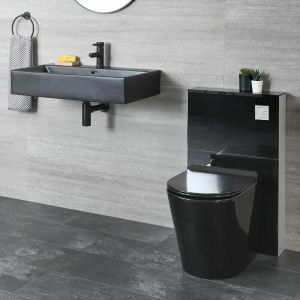 Hudson Reed Ensemble WC à poser avec meuble et lavabo suspendu – Noir - Nox