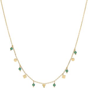 Collier Argent Doré Pampilles De Forme Géométrique Et Pierre Onyx Verte