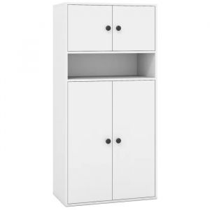 COSTWAY Biblioth&egrave;que avec 4 Portes, Compartiment Ouvert, 2 Kits Anti-Basculement pour Salon, Bureau, 70 x 33,5 x 130 cm Blanc