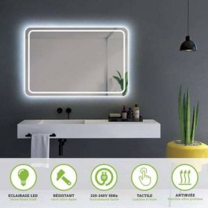 Image de Miroir Ledimex Grecia avec Led Frontal - Double Sensor On/Off et Anti-Bu&eacute;e - Rectangulaire avec Bords Arrondis l.70 x H.80 cm