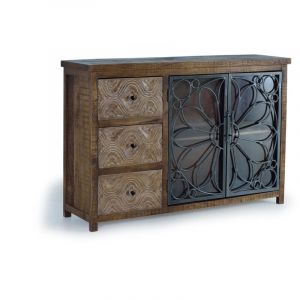 Decoration D &rsquo; Autrefois - Buffet 3 Tiroirs Bois, Fer Marron 140x40x96cm - Bois-Fer - Marron