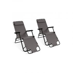 Image de Idmarket Lot de 2 chaises longues inclinables ZEN gris anthracite