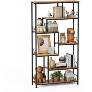 Bealife - Biblioth&egrave;que &Eacute;tag&egrave;re de Rangement 7 Niveaux Cadre en M&eacute;tal Pieds R&eacute;glable 100 x 30 x 180 cm Marron