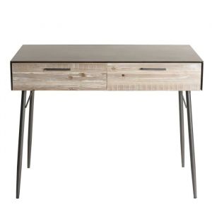 Image de BLANC Bureau 2 tiroirs Sapin et pieds métal