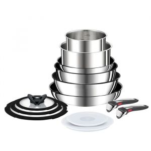 Tefal Ingenio Preference ON L9749432 Lot de 13 casseroles et poêles, empilables, poignée amovible, gain de place, antiadhésive, à induction, en acier inoxydable
