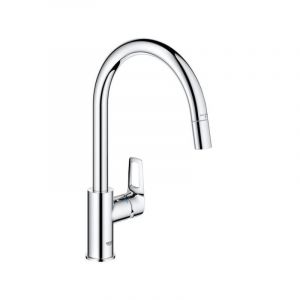 Grohe Mitigeur de cuisine StartLoop Chromé Bec haut en C Mousseur e tractible 30556000