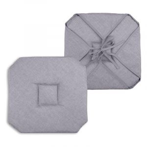 LOVELY CASA Coussin galette de chaise 4 rabats 40x40cm gris chinee