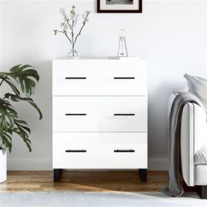 VidaXL Buffet, Armoire avec Pieds et 3 Tiroirs, Commode de Rangement, Organisateur de Salon, Moderne, Blanc Brillant Bois d'Ingénierie