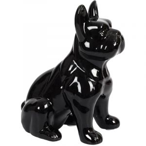 Statue Bulldog en C&eacute;ramique Noir Brillant H20cm