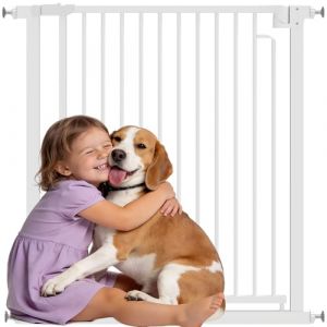 Pawhut Barri&egrave;re de s&eacute;curit&eacute; pour chiens et b&eacute;b&eacute;s - 76 &agrave; 80 cm avec extension fixation par pression sans per&ccedil;age - acier - blanc
