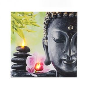 Image de Atmosphera 114589C - Tableau zen lumineux à Led Bouddha et Orchidée (28 x 28 cm)