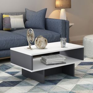 Table basse Mjölby avec espace de rangement 36,4 x 80 x 45 cm blanc / anthracite [en.casa]
