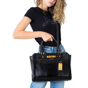 Image de Guess SAC A MAIN RAFFIE IMPRIME CROCO Noir