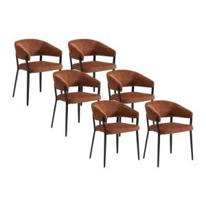 Lot de 6 chaises avec accoudoirs en tissu et m&eacute;tal noir - Terracotta - avrela