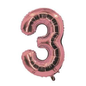 Ruedelafete Ballon alu mylar 30cm CHIFFRE 3, Rose Gold