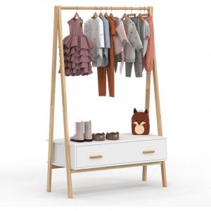 Idmarket Portant enfant tipi LEON 130 cm avec 1 porte blanc et bois