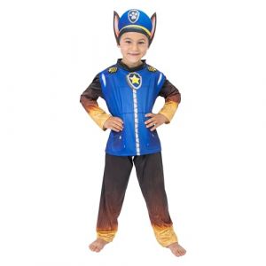 Chaks Costume Chase pour enfants, tenue officielle Paw Patrol, ensemble 3 pi&egrave;ces avec bandeau, t-shirt et pantalon pour carnaval