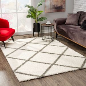 Unamourdetapis 150x150 rond Tapis shaggy poils long 150x150 cm Rond SG MADRAG Crème Salon adapté au chauffage par le sol