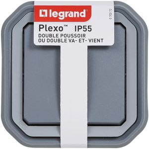 Legrand Commande pour fonction double interrupteur ou va-et-vient 10A ou poussoir 10A étanche Plexo complet pour montage en encastré gris
