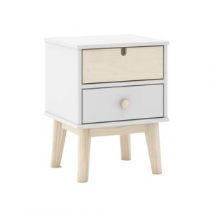KAINA - Chevet 2 Tiroirs en MDF et Pin Coloris Blanc et Naturel - Altobuy