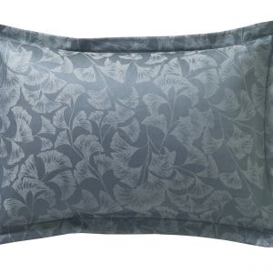 Blanc des vosges Taie d'oreiller en satin de coton GINGKO Bleu Corinthe