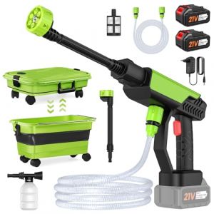 Nettoyeur Haute Pression sans Fil, 30 Bar Nettoyeur Haute Pression sur Batterie avec Reservoir Pliable de 22L, Tuyau de 2M, 2 x 3,0A