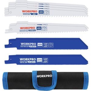 Lame de Scie Sabre 10-Piece WORKPRO, Jeu de 10 Lames de Scie Sabre BIM/HCS pour Bois et M&eacute;tal avec Sac de Rangement