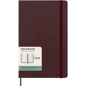 Moleskine Agenda civil semainier 2024 12 mois Grand Format Couverture Dure Rouge Bordeaux