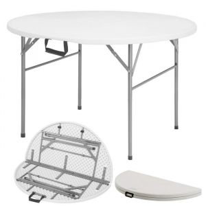 Floordirekt - Table pliante Shiga Table de jardin ronde blanche Pliable avec poignée de transport 120 cm de diamètre