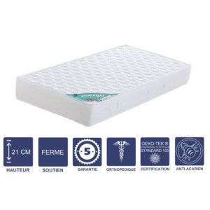 Literie Julien Matelas 90x200 x 21 cm Ferme Aertech+ 35 Kg/m3 HR Dernière Génération Très Respirant