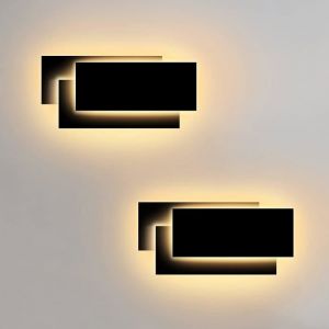 2 pack 24W LED Appliques Murales Interieur Noir Simple Design Murale Applique pour Couloir Escalier Salon Chambre (Lumière Blanc chaud )