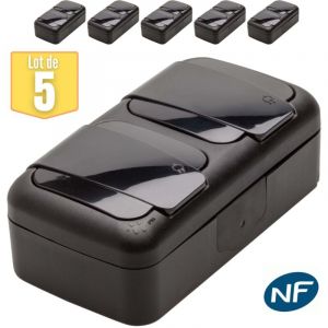 Lot de 5 double prise 2P+T étanche IP54- Viko by Panasonic - Noir - nf