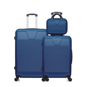 WAVE Lot de 3 valises grand format, weekend et vanity ABS SELENGA Bleu Marine