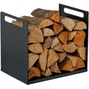 Relaxdays &Eacute;tag&egrave;re &agrave; bois de chauffage, m&eacute;tal, moderne, H x L x P : 35 x 40 x 30 cm, rangement bois, bois empil&eacute;, noir