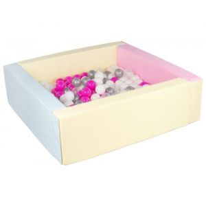 Piscine à balles carrée Velinda - 200 balles - bords 3 couleurs/blanc, transparent, rose, argent