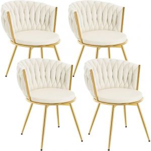Woltu - Lot de 2 Chaises Salle à Manger, Chaises Pivotantes en Velours, Dossier Tissé, Pieds en Métal, Beige