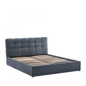 DRAWER Lit coffre matelassé en tissu 140x190cm - Bleu chiné - Acara