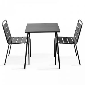 Oviala Ensemble table carrée (70 x 70 x 72 cm) et 2 chaises Palavas - Gris